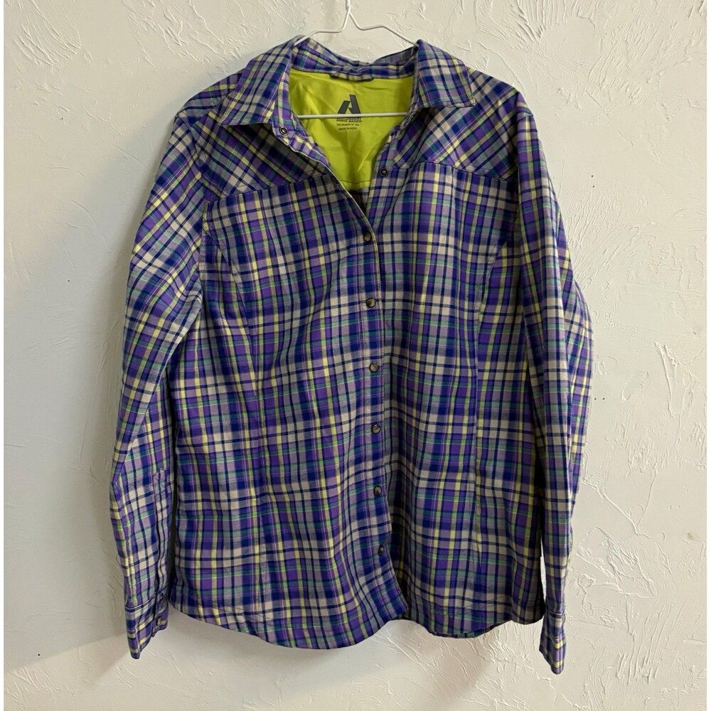 Eddie Bauer Women’s Shirt XL Purple/Blue/Green Plaid Flannel Button Front